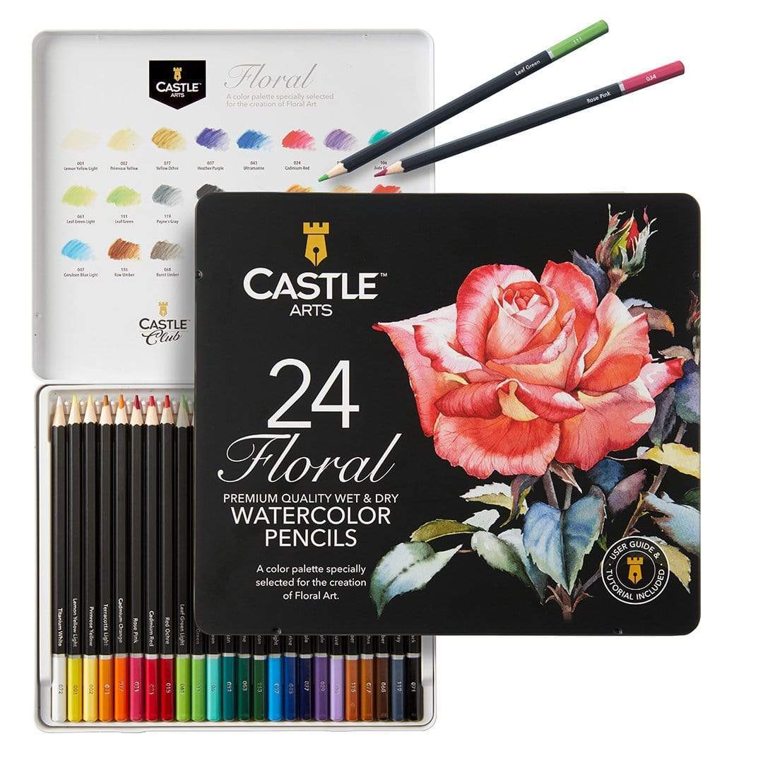 Castle Art Supplies 60 Piece Woodless Watercolor Pencils Set | 48 Solid  Pigmented Pencils Plus Extras | All Core, No Wood | For Adult Artists