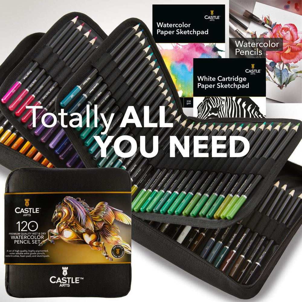 Castle Art Supplies 120 Colored Pencils Zipper-Case Set | Quality Soft Core Colored Leads for Adult Artists Professionals and Colorists | in Neat