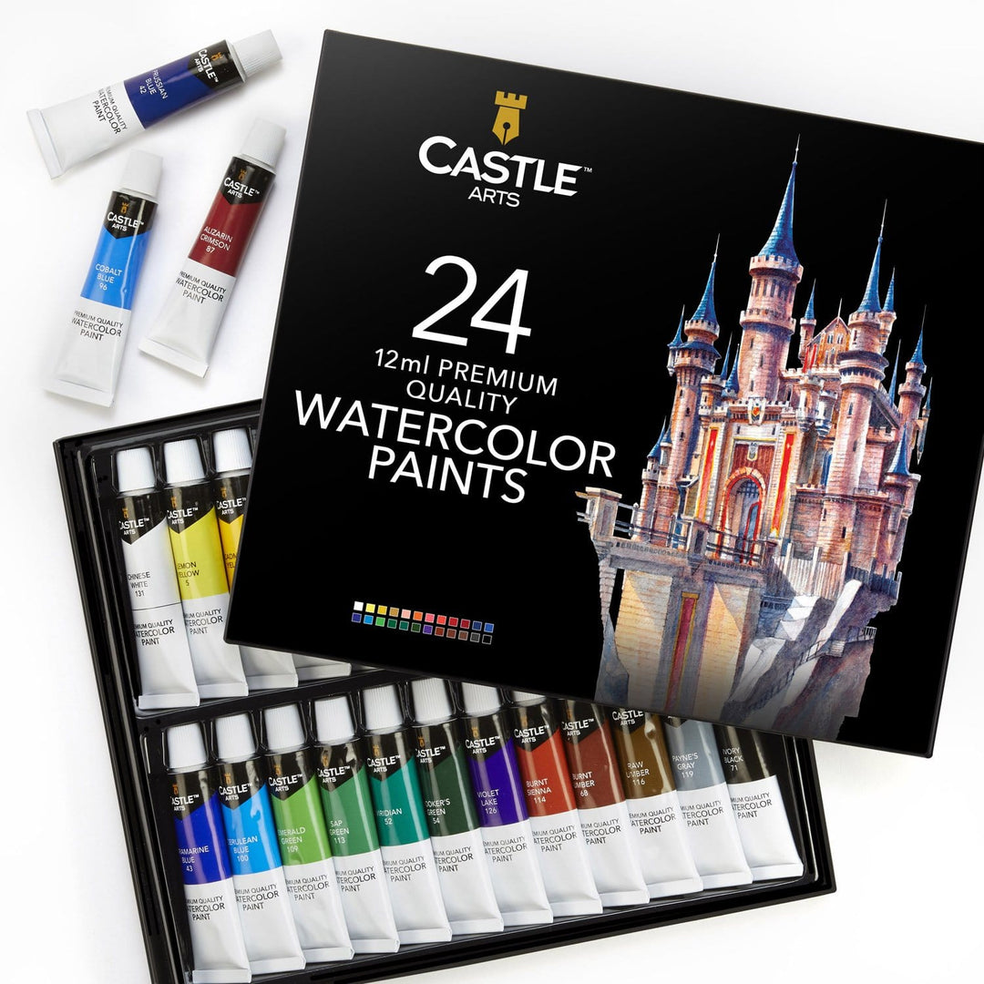 Castle Art Supplies 60 Piece Woodless Watercolor Pencils Set | 48 Solid Pigmented Pencils Plus Extras | All Core, No Wood | for Adult Artists, Starter