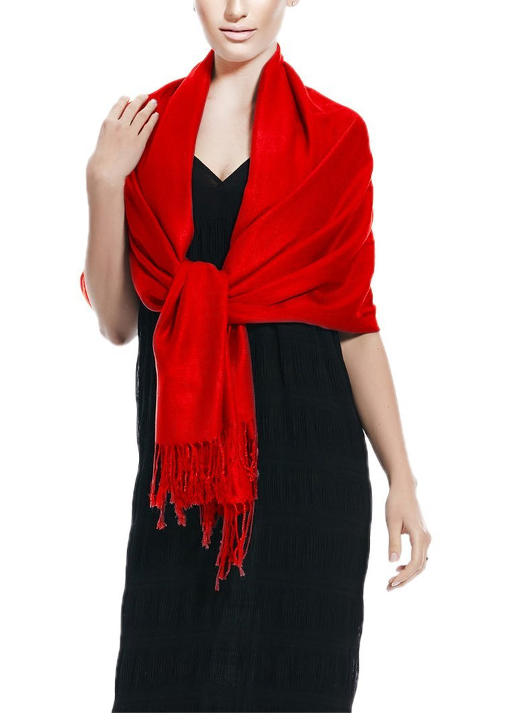 Red Solid Pashmina Shawl Scarf - Peach Couture