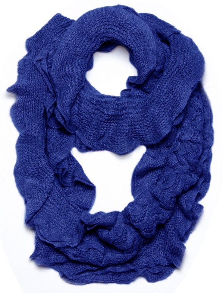 Blue Peach Couture Trendy and Chic Ruffle Edge Thick Knitted Circle Infinity Loop Scarf
