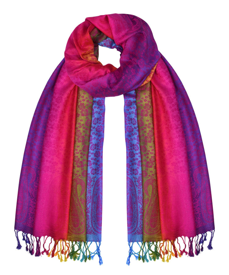 Rainbow Silky Tropical Pashmina Wrap Shawl Scarf | Peach Couture