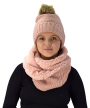 veritasfinancialgrp Thick Crochet Weave Beanie Hat Plush Infinity Loop Scarf 2 Pack