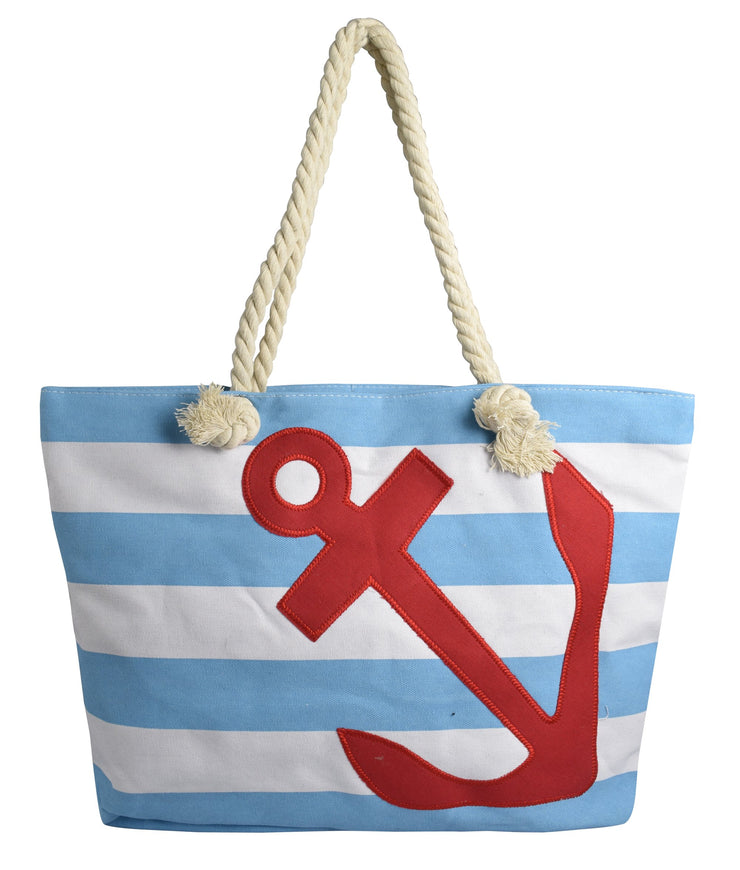veritasfinancialgrp LARGE Nautical Anchor Print Bold Stripe Summer Purse Beach Bag Totes