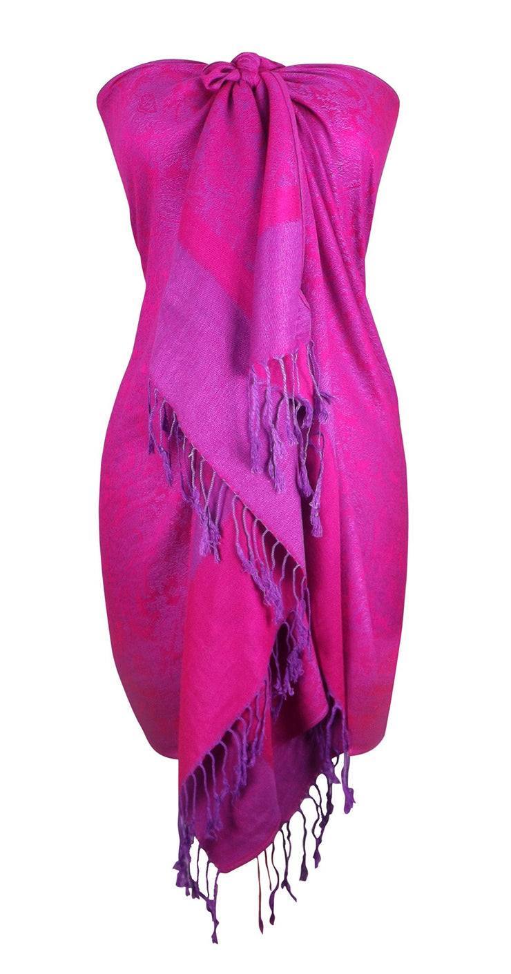 Hot Pink and Purple veritasfinancialgrp Elegant Vintage Two Color Jacquard Paisley Pashmina Shawl Wrap