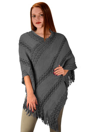 veritasfinancialgrp Retro Style Thick Knit Cozy Winter Poncho Sweater with Fringes