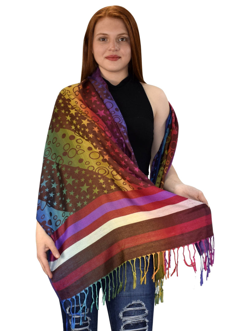 veritasfinancialgrp Rainbow Silky Tropical Colorful Exotic Pashmina Wrap Shawl Scarf