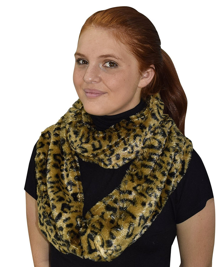 Golden Brown crittendenwayapartments Faux fur Leopard Zebra Print Plush Cowl Collar Infinity Loop Scarf