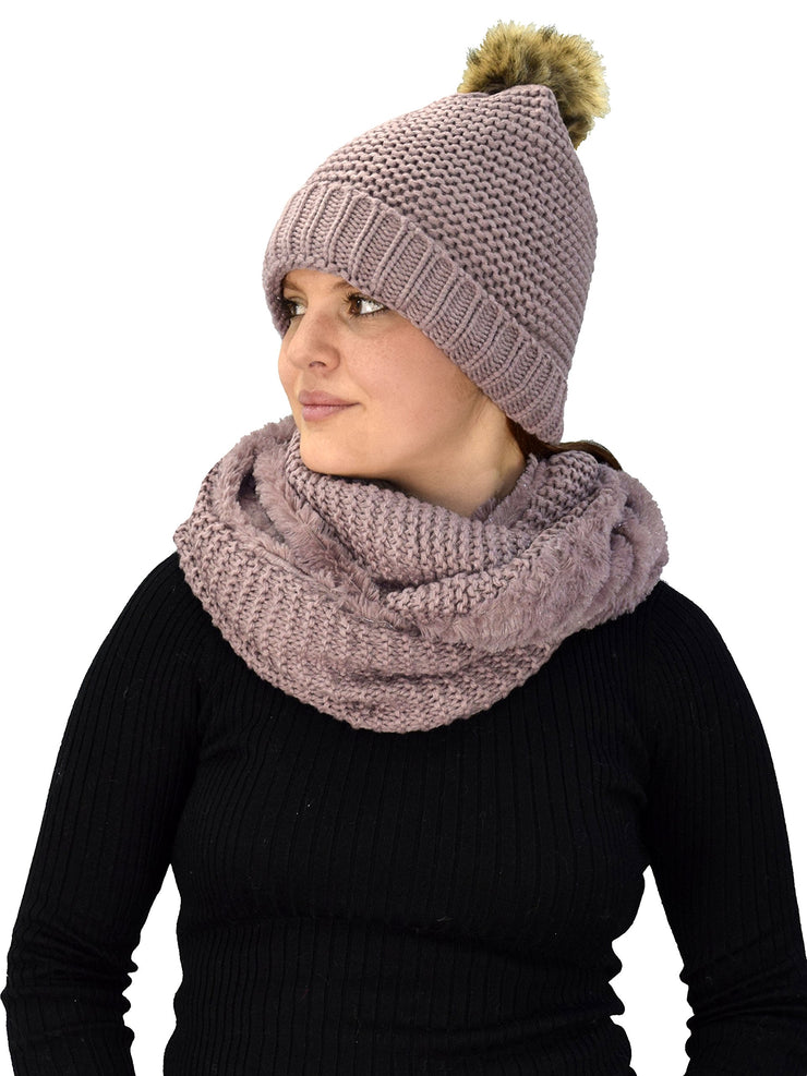 veritasfinancialgrp Thick Crochet Weave Beanie Hat Plush Infinity Loop Scarf 2 Pack