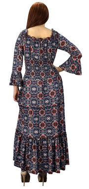 veritasfinancialgrp Gypsy Boho 3/4 Sleeves Smocked Waist Tiered Renaissance Maxi Dress
