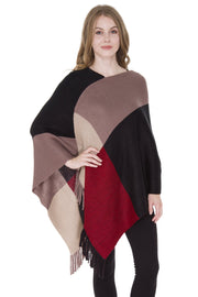 Sorell Color-Blocked Poncho W/ Fringe