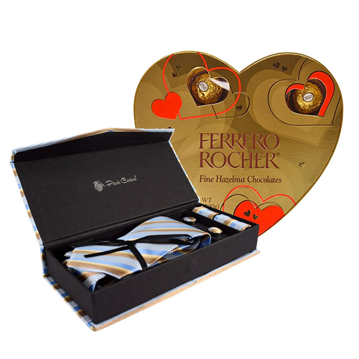 Luxury Gift Set: Scarf/Tie Set + Gourmet Chocolate Heart