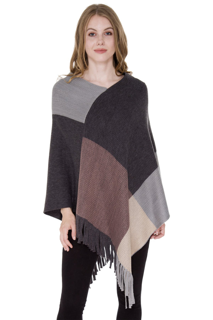 Sorell Color-Blocked Poncho W/ Fringe