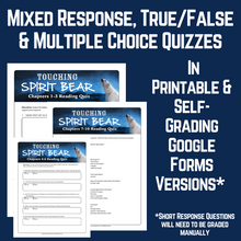 Load image into Gallery viewer, Touching Spirit Bear Novel Study Assessment - Chapter Reading Quizzes