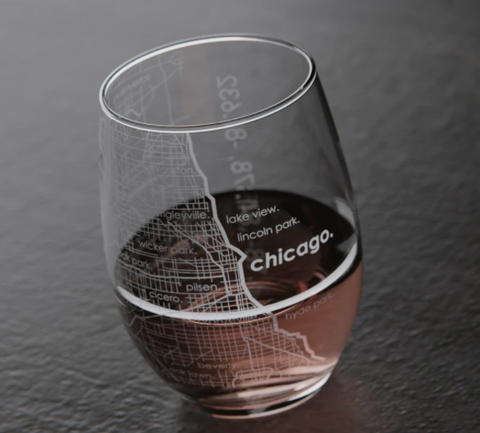Chicago Map Stemless Wine Glass 