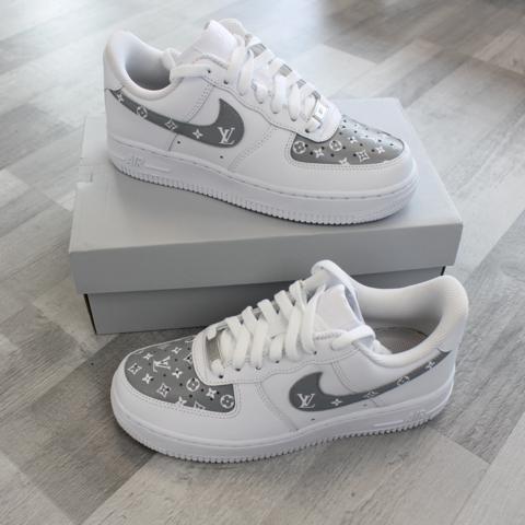 Black White Grey Classic Monogram LV Custom Sneakers Air Force One