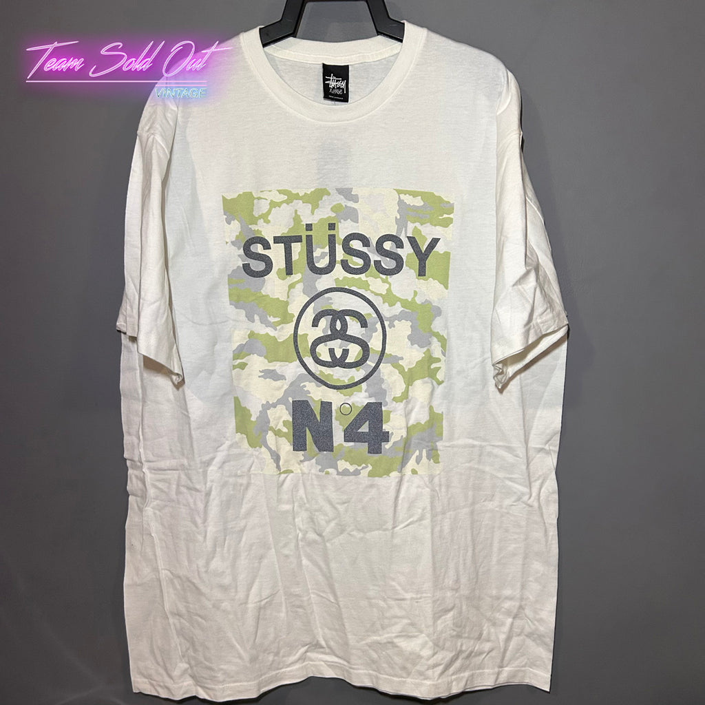 Vintage Stüssy N4 Monogram Limited Edition Tee Shirt Size XL Camo White New  RARE