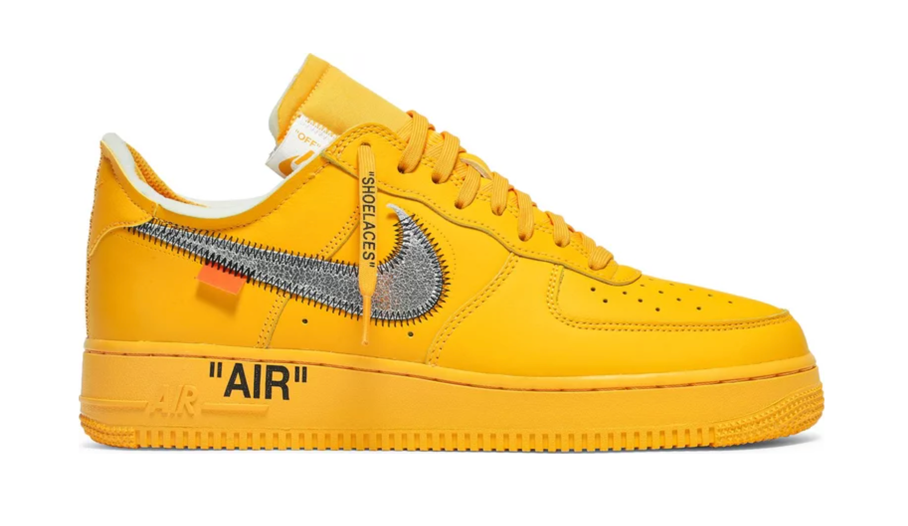 NIKE AIR OFRCE 1 LOW OFF-WHITE UNIVERSITY GOLD METALLIC SILVER - The ...
