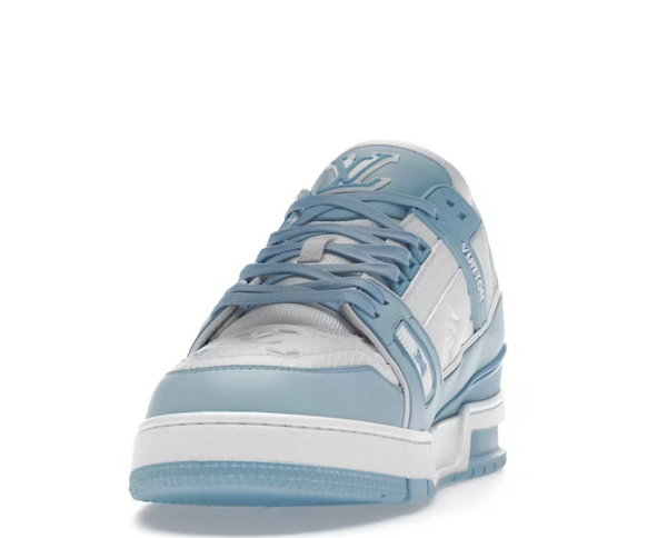 Louis Vuitton - White/Sky Blue 'UNC' Leather Trainer Sneakers – eluXive