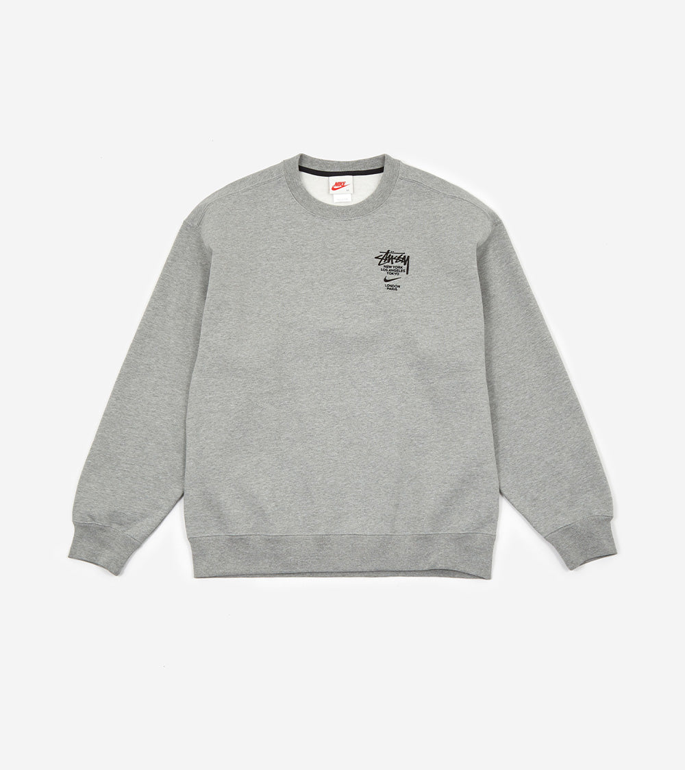 NIKE X STUSSY INTERNATIONAL CREWNECK SWEATSHIRT HEATHER GREY - The Edit LDN