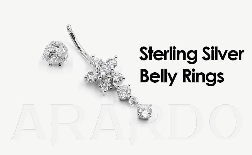 Arardo 925 Sterling Silver Dangle Belly Button Rings AB0099
