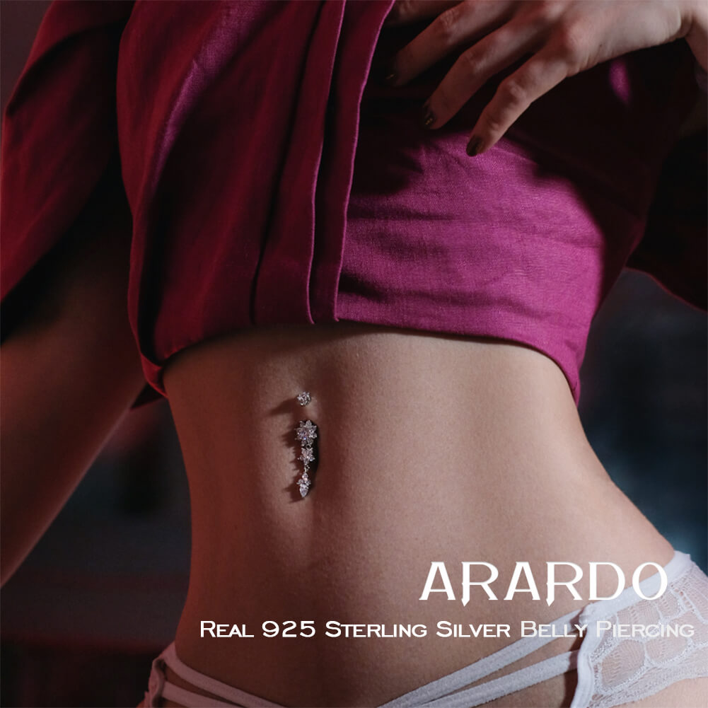 Arardo 925 Sterling Silver Dangle Belly Button Rings Belly Rings Belly Piercing SS24