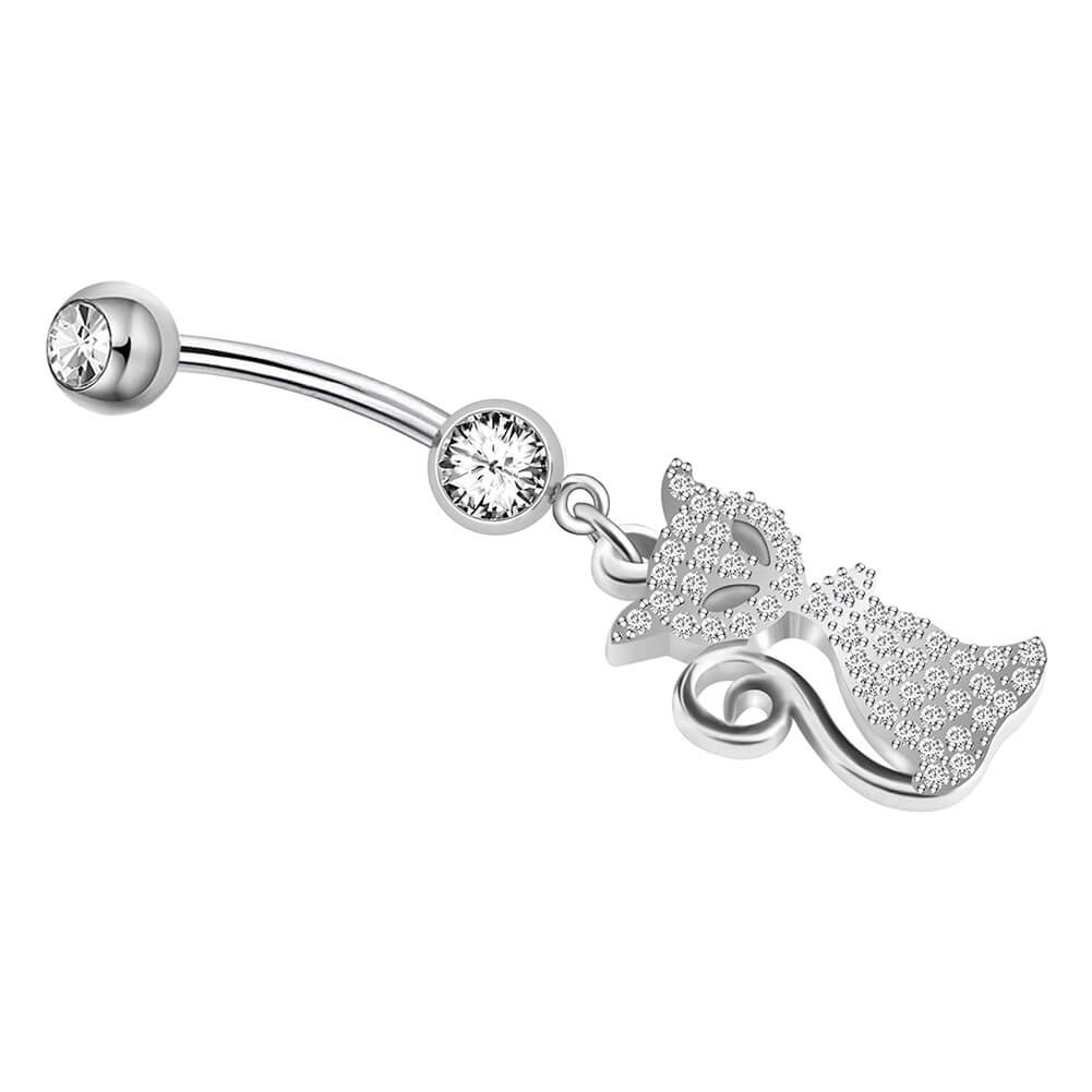 Arardo 14G 925 Sterling Silver CZ Fox Dangle Belly Button Rings Navel Rings Piercing Jewelry AB0093