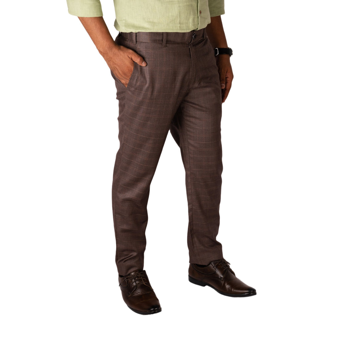 Tan color check blend cotton trousers pant for men – Punekar Cotton