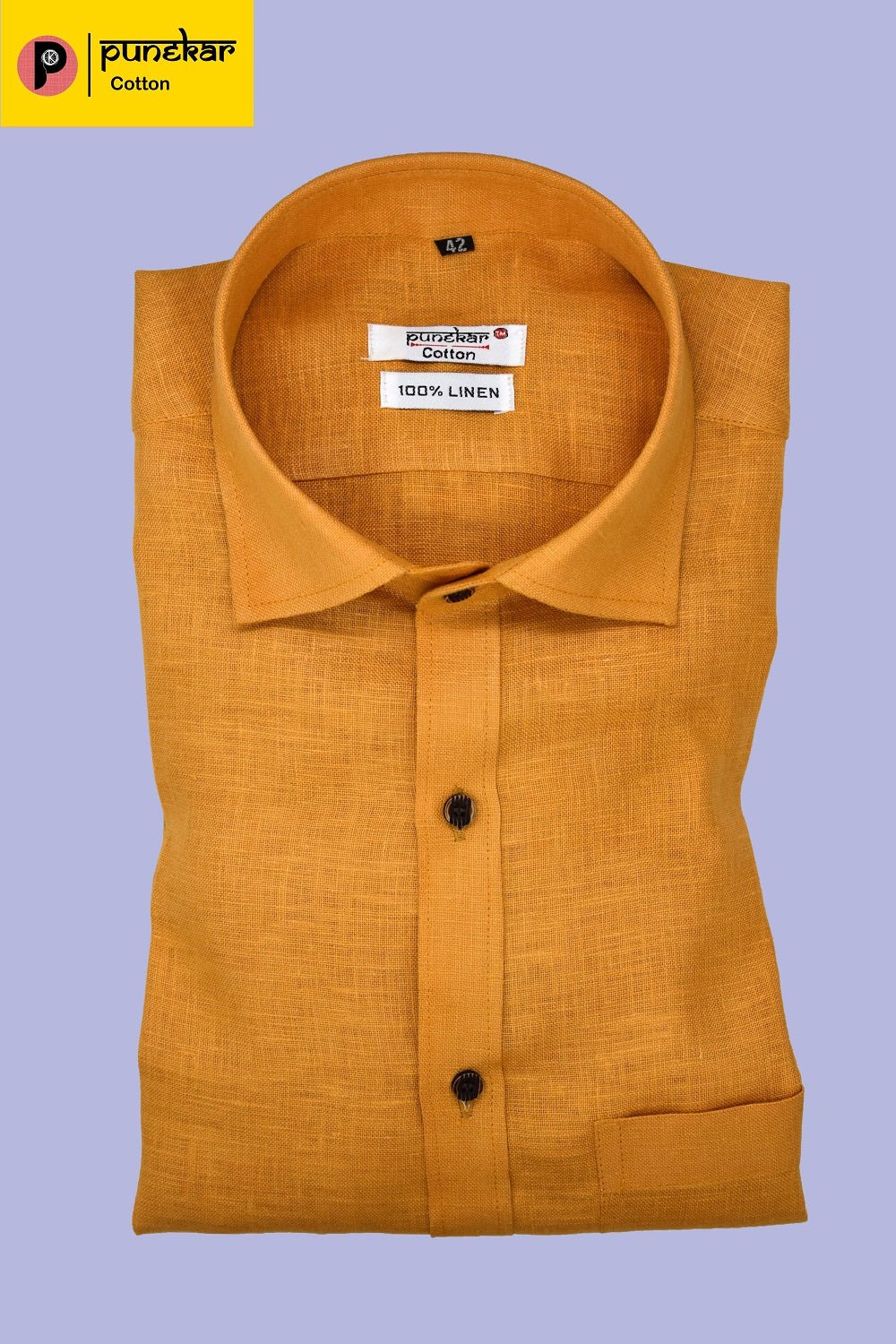 Punekar Cotton Golden Color Formal Linen shirts for Men's