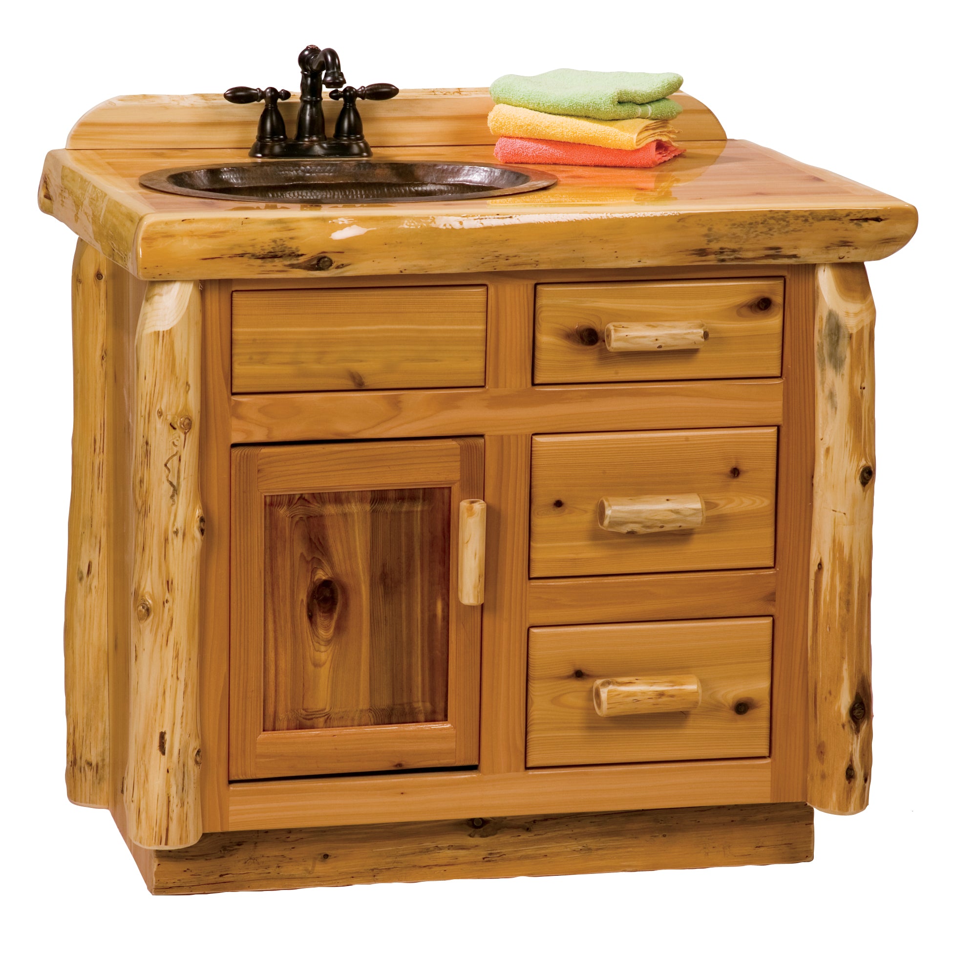 Rustic Cedar Bathroom Vanity With Slab Style Top Best Rustic Furniture