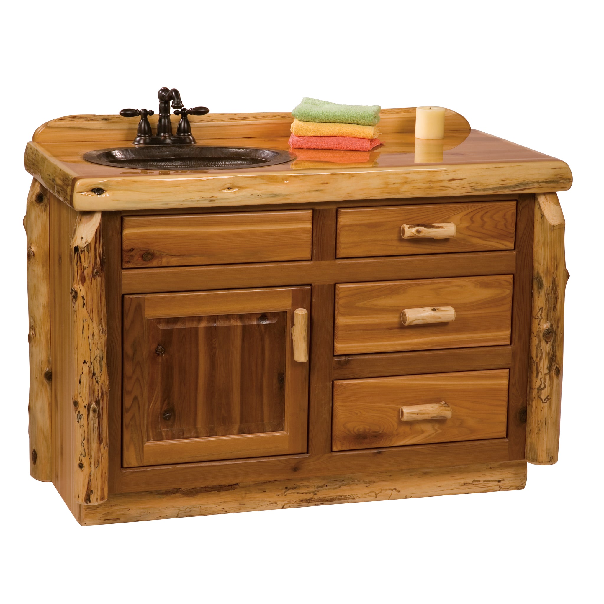 Rustic Cedar Bathroom Vanity With Slab Style Top Best Rustic Furniture