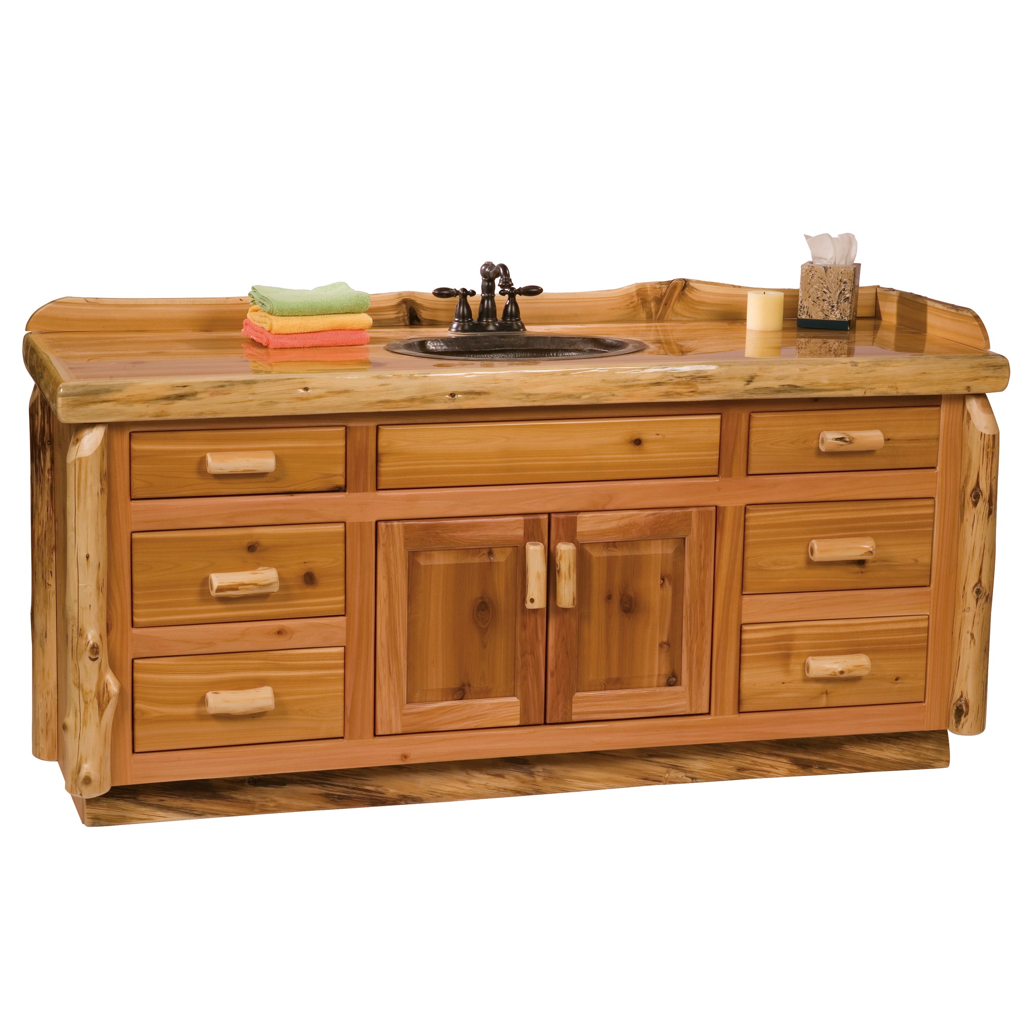 Rustic Cedar Bathroom Vanity With Slab Style Top Best Rustic Furniture