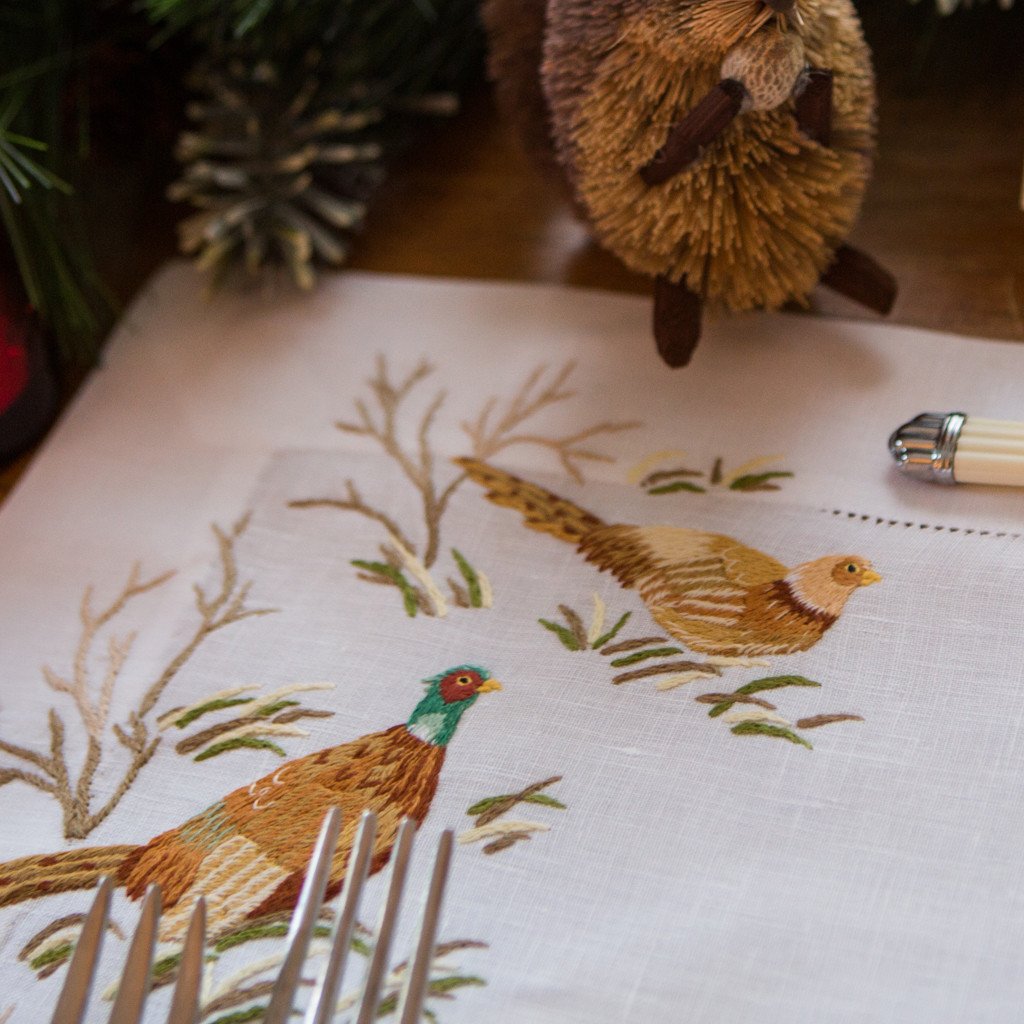 Leron Linens Pheasant Placemats Napkins Detail 5