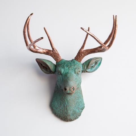 deer head in copper patina