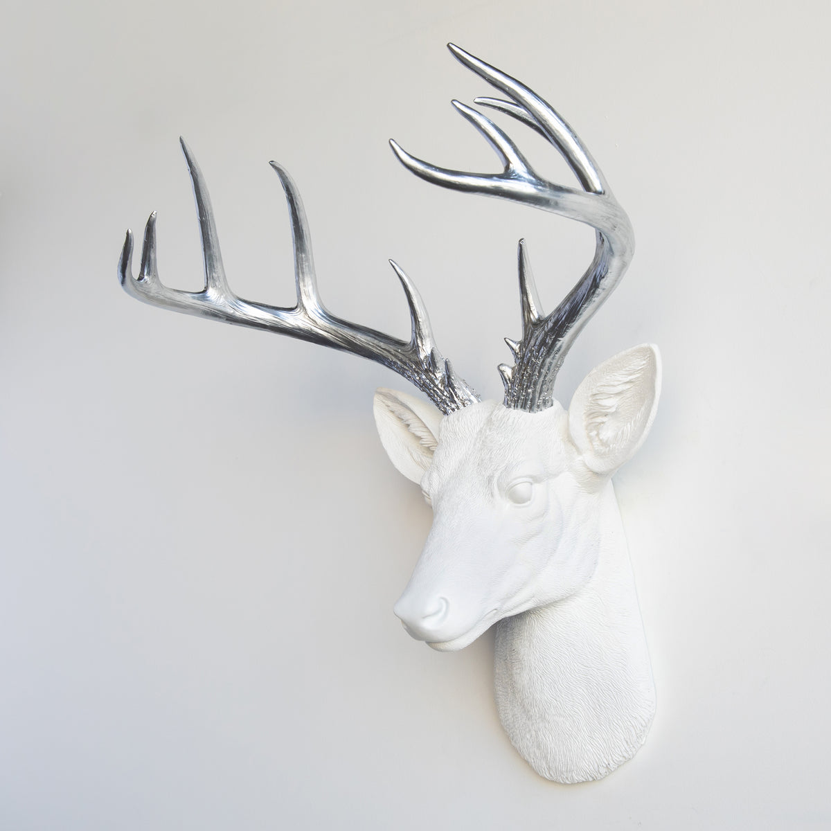 Faux Stag Deer Head Wall Mount White And Silver Near And Deer   1T4A8856 1200x1200 