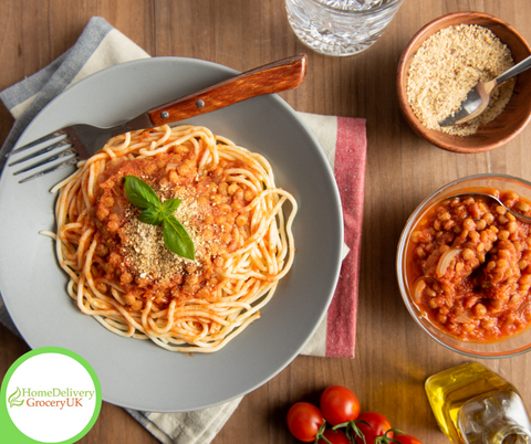 quorn mince tomato vegetarian vegan spaghette bolognaise store cupboard supplies uk free delivery