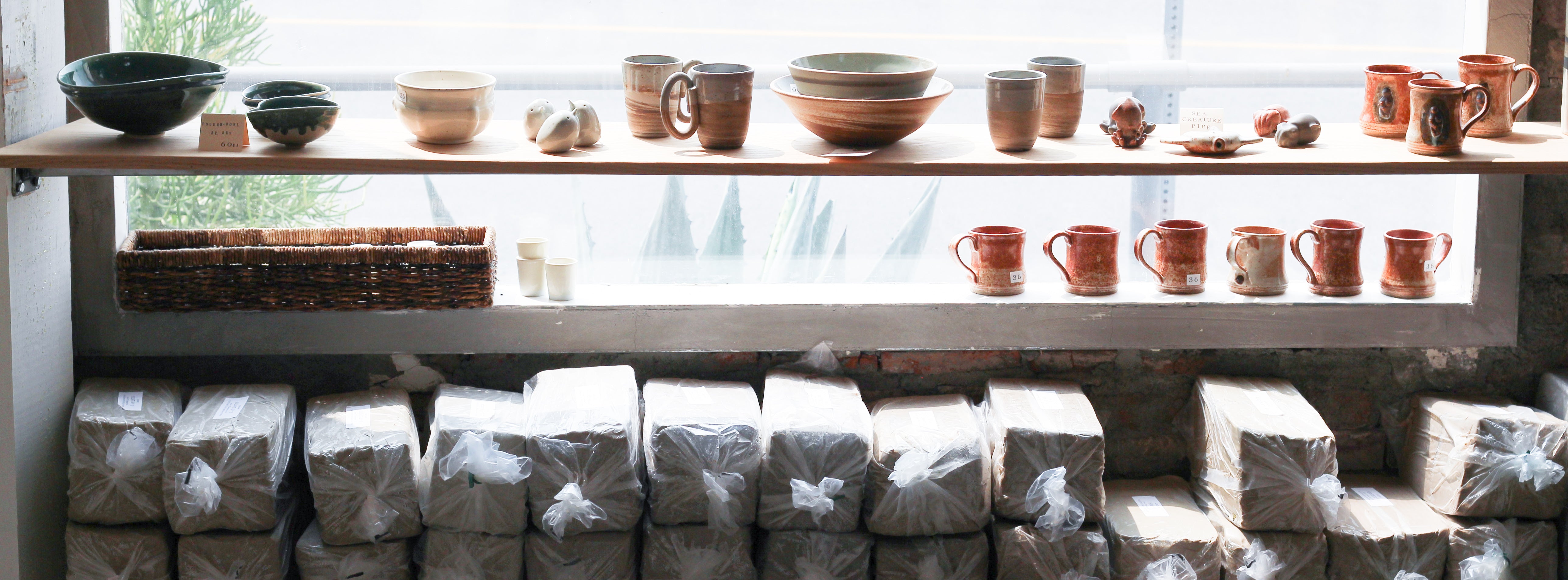 Shelf in pottery studio