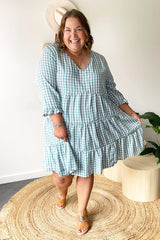 Plus Size Teal Gingham Dress