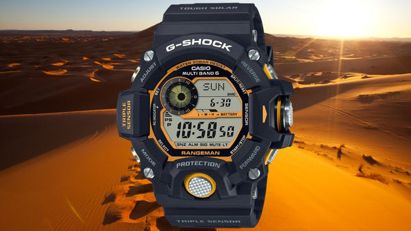 deserto dune di sabbia raggi del sole orologio casio g-shock rangeman