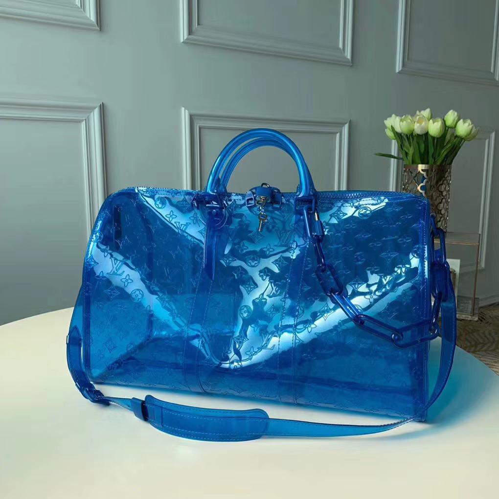 Louis Vuitton Keepall Bandouliere Monogram 50 Blue in PVC with