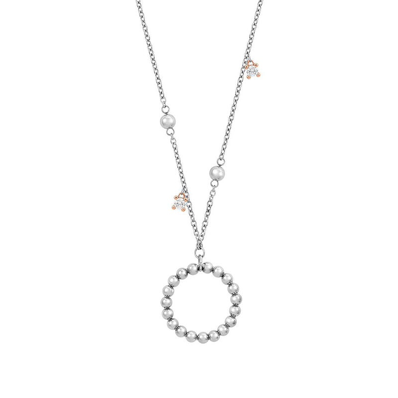 SPHERE PENDANT NECKLACE 020356/034 STAINLESS STEEL, ROSE GOLD & WHITE CRYSTAL