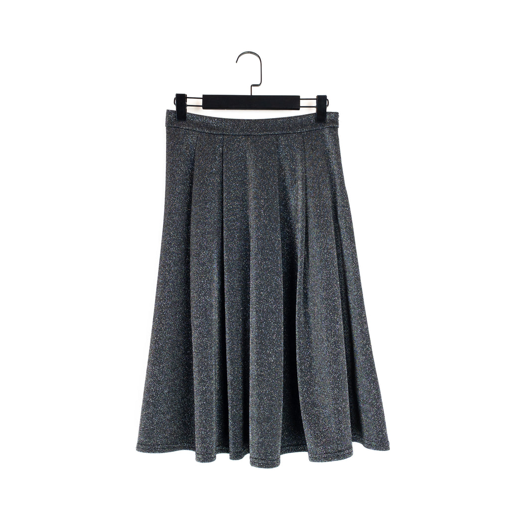 New Look Black / Silver Glitter Pleated Knee Length Circle Skirt - Size 10 - NEW