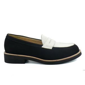 black and white loafers