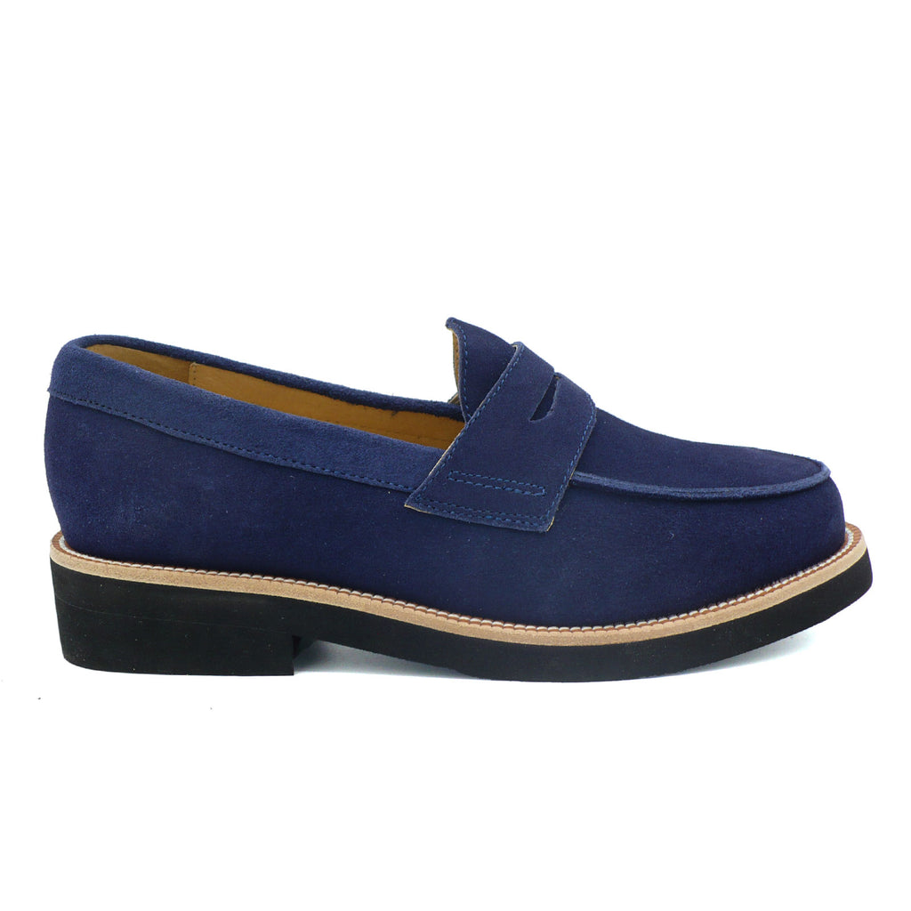 mens blue suede penny loafers