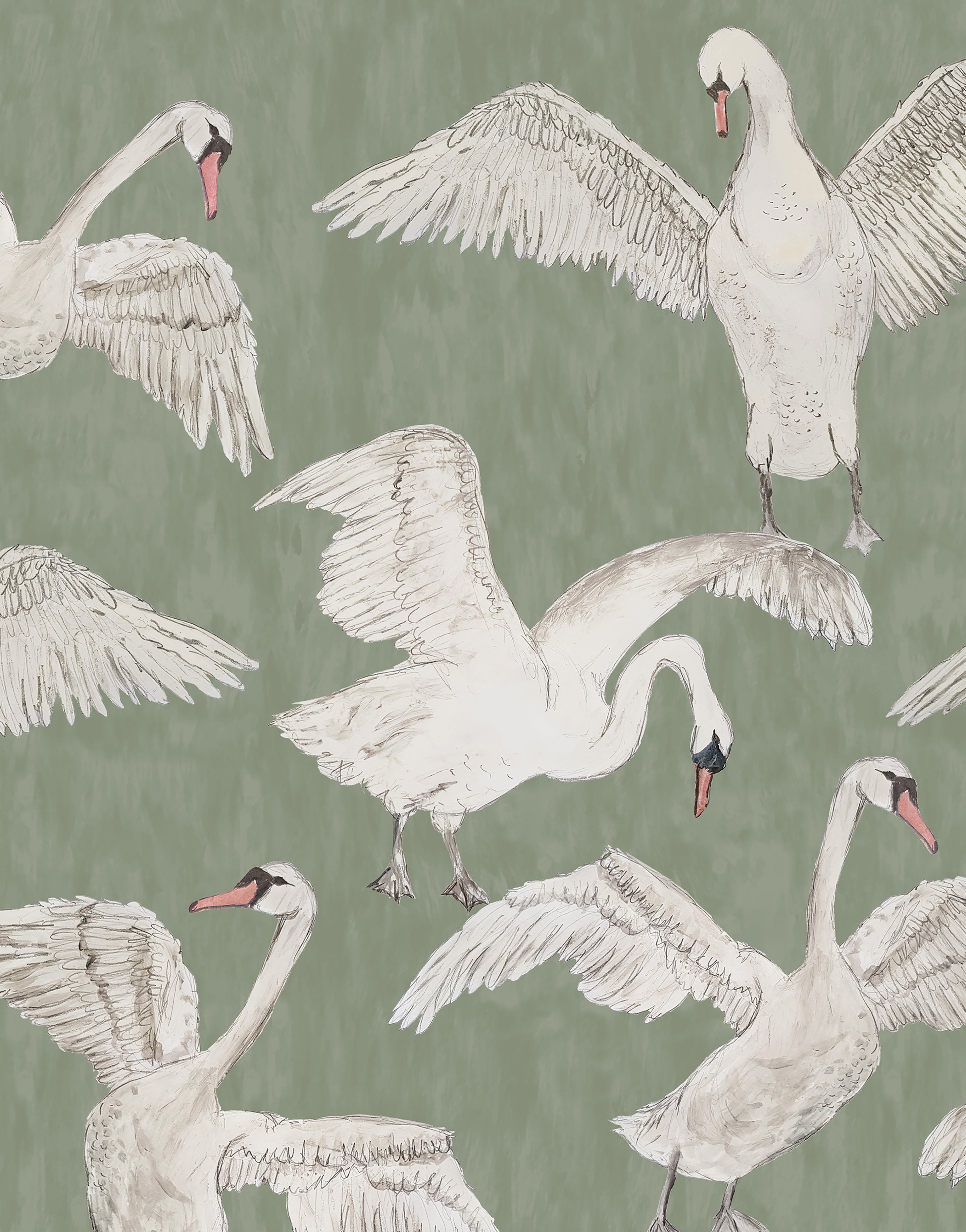 duim partij ik klaag Vliesbehang | Flying Swans | Kleur Grijs- Groen – Birds on the Run