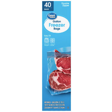 Great Value Freezer Guard Double Zipper Freezer Bags, Quart, 50 Count