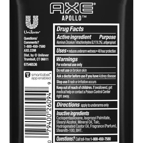 Axe Apollo All Day Dry Antiperspirant Deodorant Stick 2 7 Oz Water Butlers