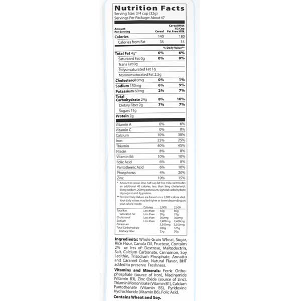 life cereal cinnamon nutrition facts