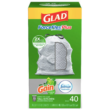 Glad ForceFlexPlus Tall Kitchen Trash Bags, 13 Gallon (Sweet Citron &  Lime), 40 Count