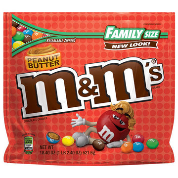 M&M's Peanut Milk Chocolate Candy, Family Size - 19.2 oz Bag